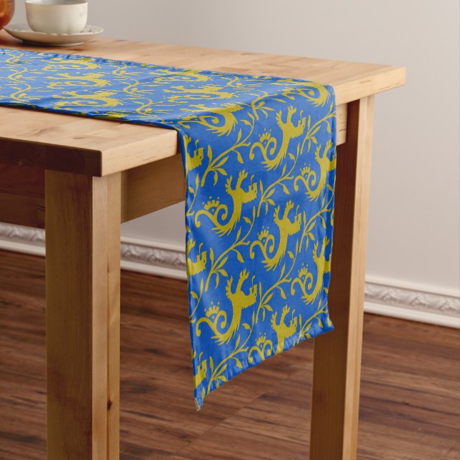 Medieval Dande-Lions on Blue Table Runner (In Situ)