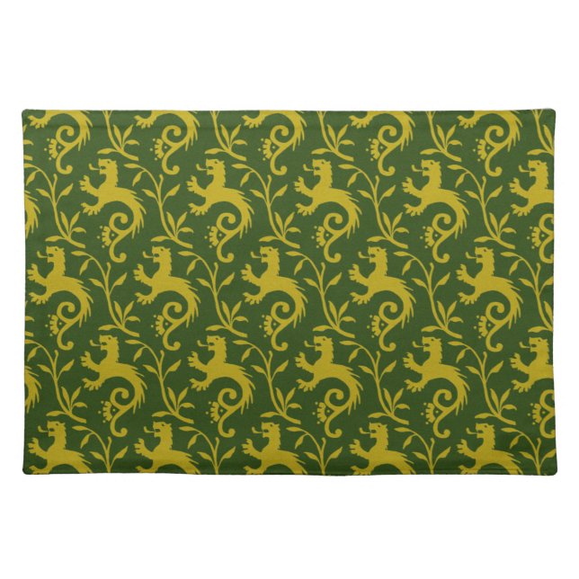 Medieval Dande-Lions on Green Cloth Placemat (Front)