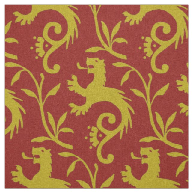 Medieval Dande-Lions on Red Fabric (Swatch)