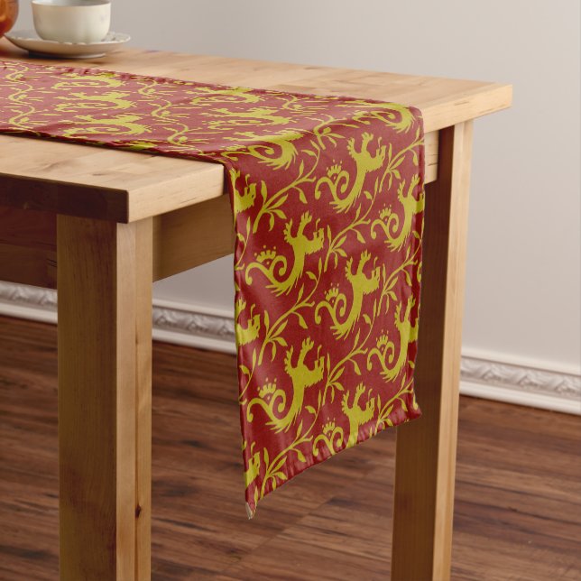 Medieval Dande-Lions on Red Table Runner (In Situ)