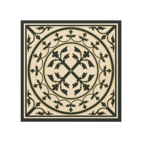 Medieval Dark Green Beige Wreath Leaves Romanesque Wood Wall Art