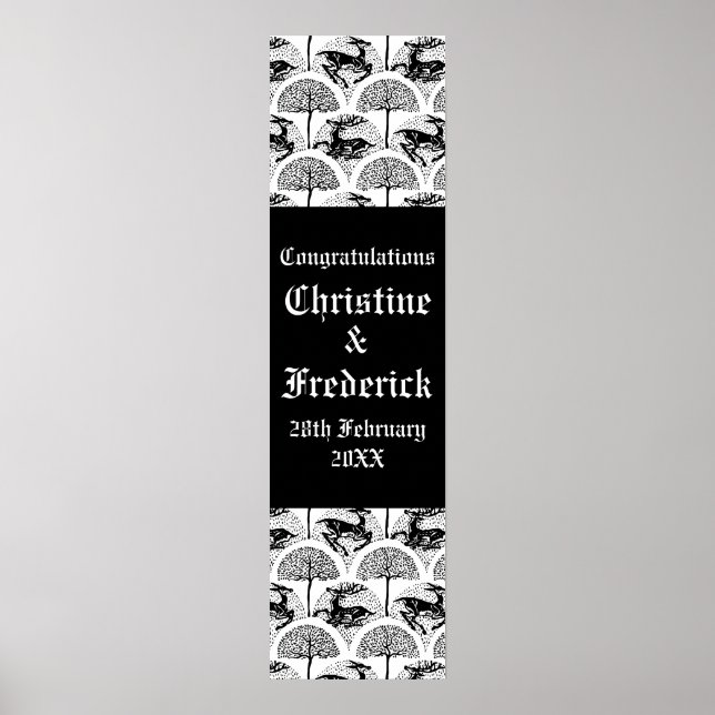 Medieval Deer and Trees, decorative vertical banne Poster (Front)