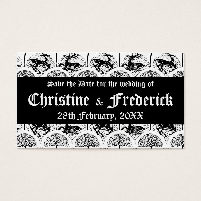 Medieval Deer and Trees, save the date mini cards (Front)