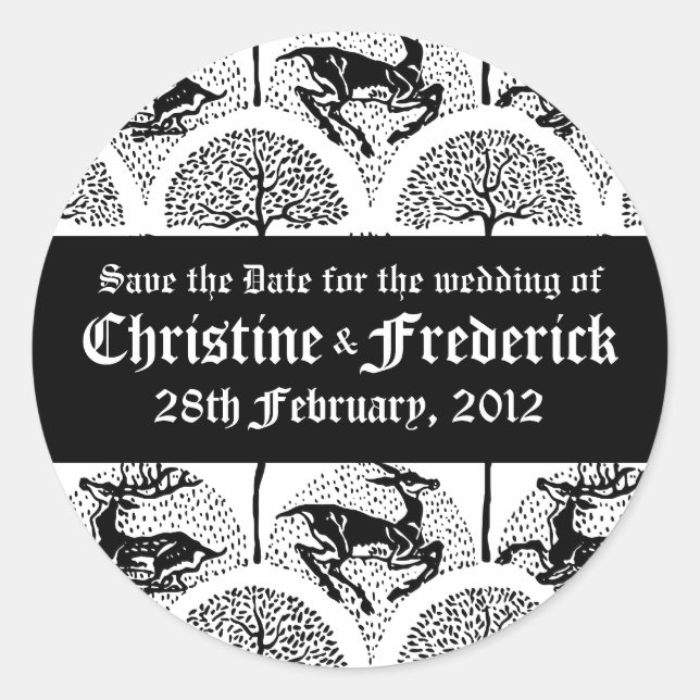Medieval Deer and Trees, save the date stickers (Front)