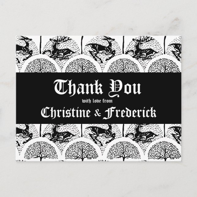 Medieval Deer and Trees, thank you postcard. Postcard (Front)