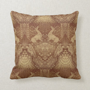 Medieval Deer Stags And Eagles Pattern Throw Pillow