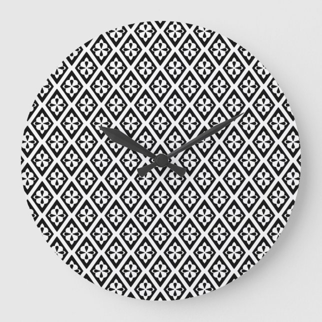 Medieval diamonds - black and white large clock (Front)