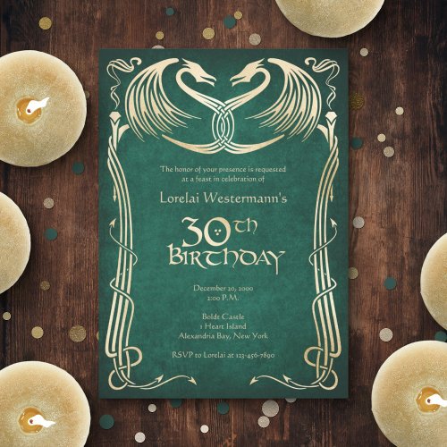 Medieval Dragon 30th Birthday Invitation