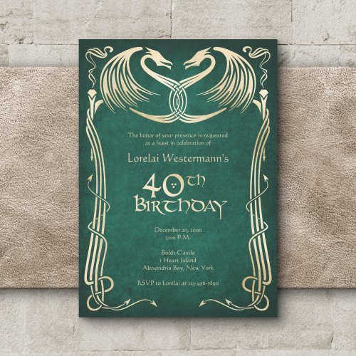 Medieval Dragon 40th Birthday Invitation