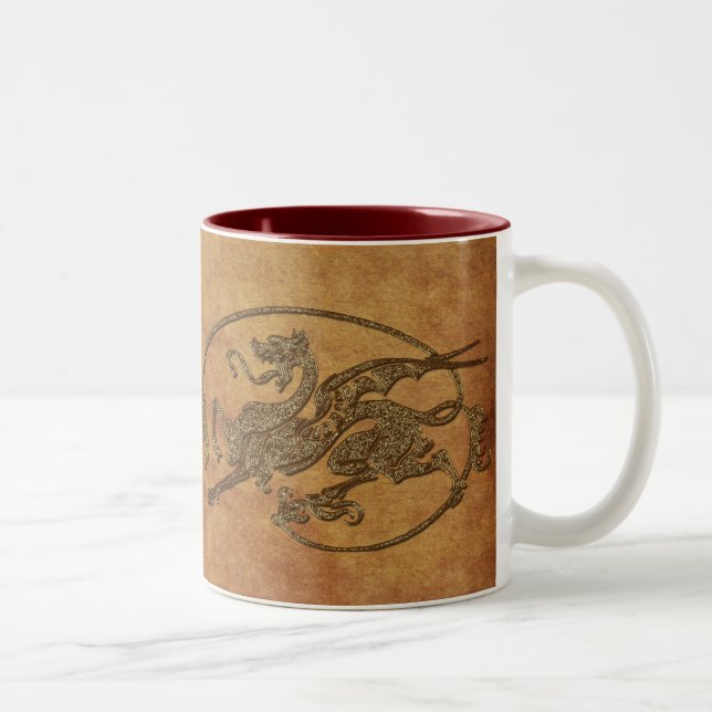 Medieval Dragon Antique Art Designer Gift Two-Tone Coffee Mug (Right)