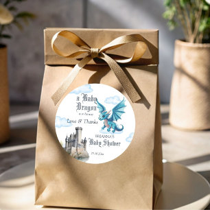 Medieval dragon baby shower thank you favor classic round sticker