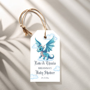 Medieval dragon baby shower thank you favor gift tags