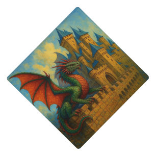 Medieval Dragon Castle Protector Graduation Cap Topper