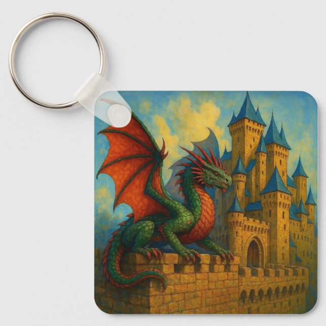 Medieval Dragon Castle Protector Keychain (Front)