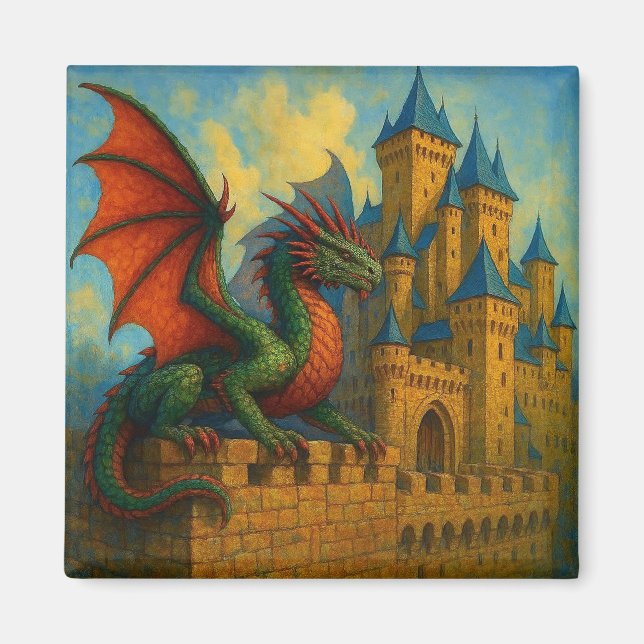 Medieval Dragon Castle Protector Magnet (Front)