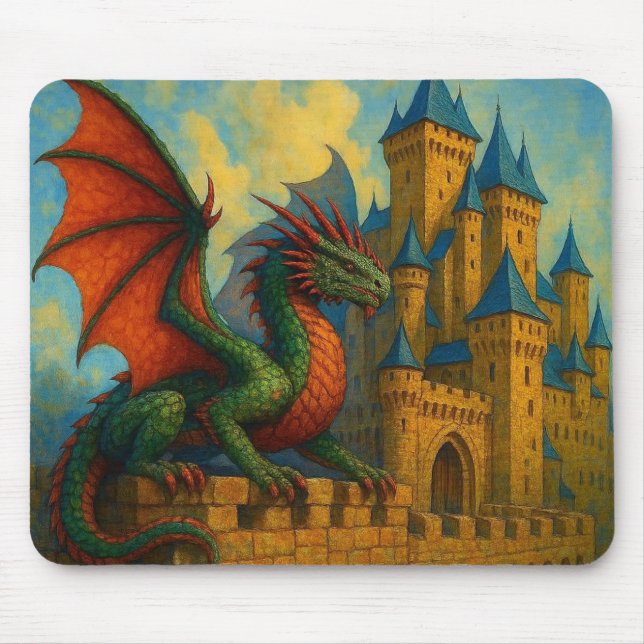 Medieval Dragon Castle Protector Mouse Pad (Front)