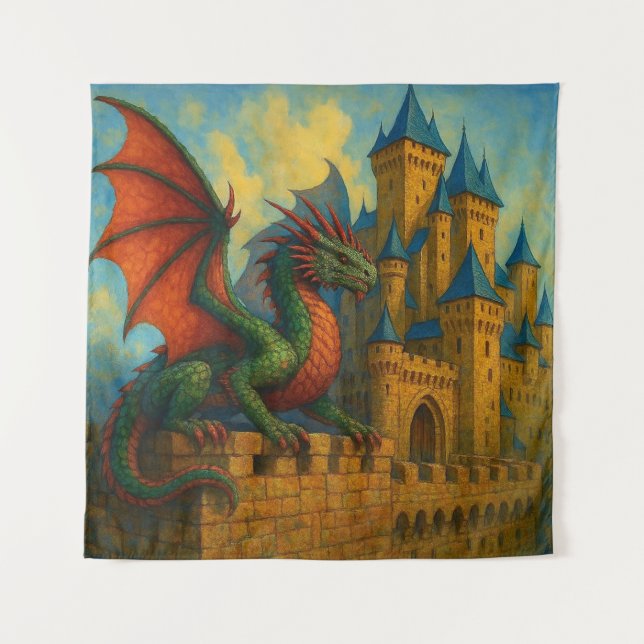 Medieval Dragon Castle Protector Tapestry (Front)