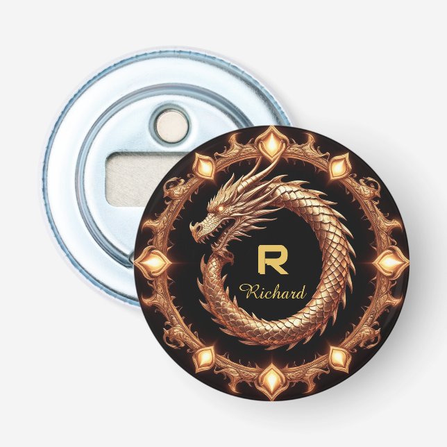🐉 Medieval Dragon Crest Name Ring Frame Emblem 🐉 Bottle Opener (Front)