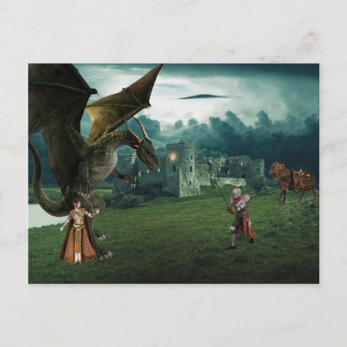 Medieval Dragon Elf Princess Knight Postcard