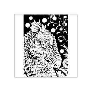 MEDIEVAL DRAGON FANTASY, GOTHIC, PORTRAIT, SCALES RUBBER STAMP