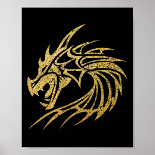 Medieval Dragon Fantasy Mythical Tattoo Gamer Gami Poster