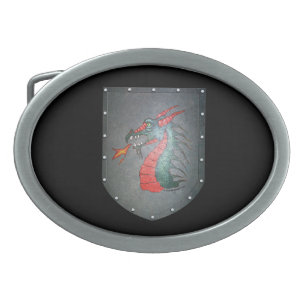 Medieval Dragon Faux Metal Shield Oval Belt Buckle