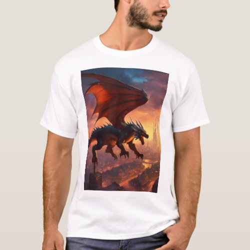 medieval dragon flying mans t_shirt 