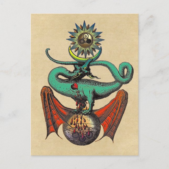 Medieval Dragon from the Ripley Scroll Sepia Postcard (Front)