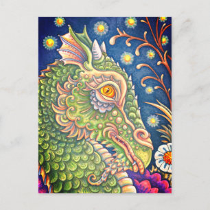 MEDIEVAL DRAGON HEAD PORTRAIT, WHIMSICAL FANTASY POSTCARD