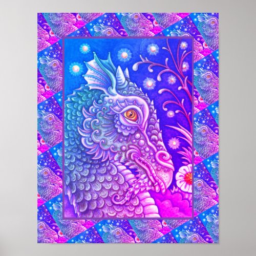 MEDIEVAL DRAGON HEAD PORTRAIT WHIMSICAL FANTASY POSTER