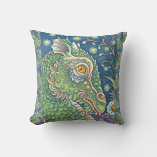 MEDIEVAL DRAGON HEAD PORTRAIT, WHIMSICAL FANTASY THROW PILLOW