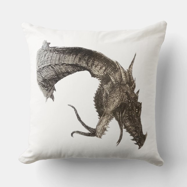 Medieval Dragon Head Throw Pillow (Front)