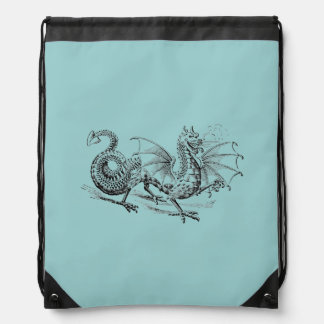 Medieval Dragon Illustration Drawstring Bag