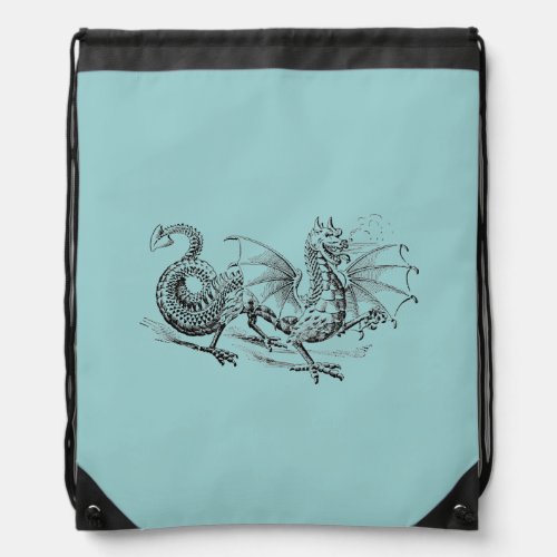 Medieval Dragon Illustration Drawstring Bag