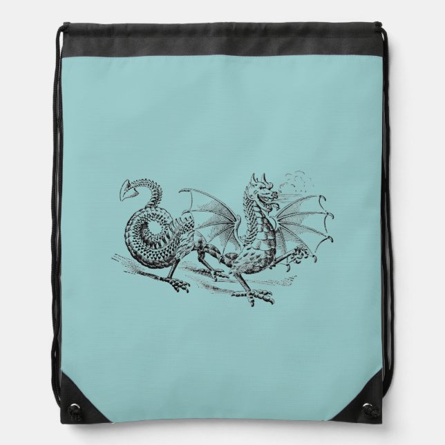 Medieval Dragon Illustration Drawstring Bag (Front)
