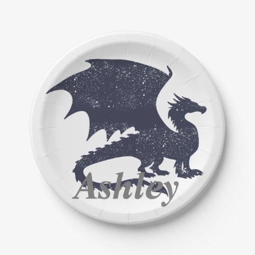Medieval dragon silhouette paper plates