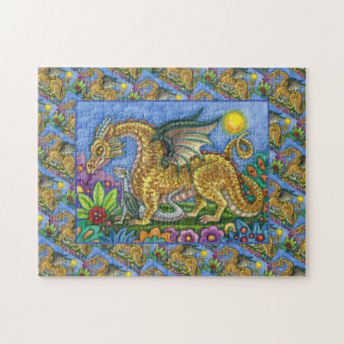 MEDIEVAL DRAGON  YOUNG COLORFUL FOLK ART GARDEN JIGSAW PUZZLE