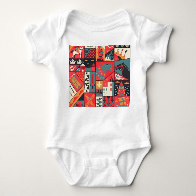 Medieval Elegance: Seamless Pattern Design Baby Bodysuit (Front)