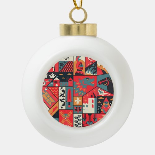 Medieval Elegance Seamless Pattern Design Ceramic Ball Christmas Ornament