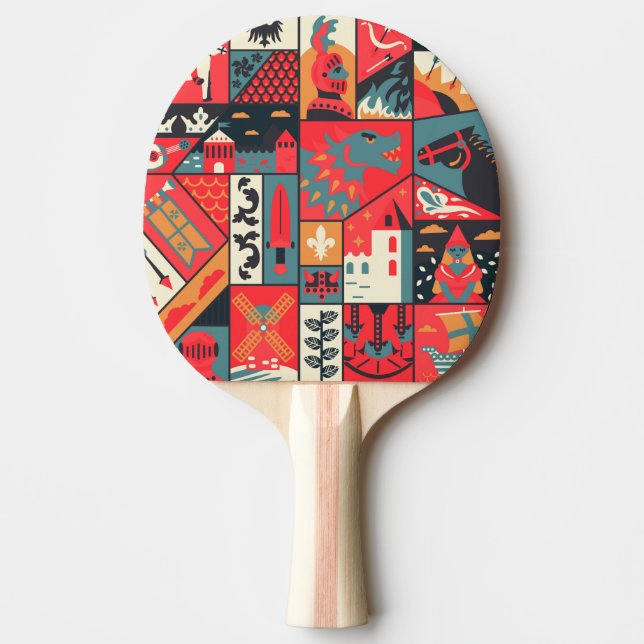 Medieval Elegance: Seamless Pattern Design Ping Pong Paddle (Front)