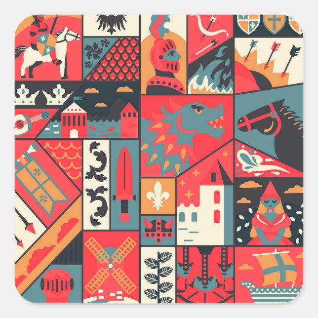 Medieval Elegance: Seamless Pattern Design Square Sticker (Front)