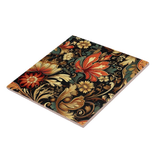 Medieval Elegant Floral Vintage Ceramic Tile (Side)