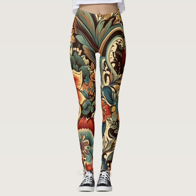 Medieval Elegant Floral Vintage Leggings (Front)