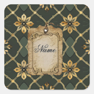 Medieval Elegant Green Personalized  Square Sticker