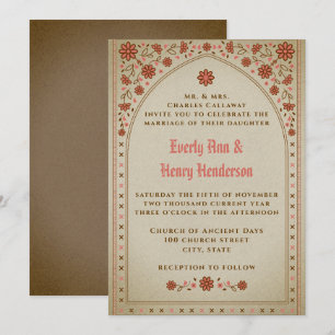 Medieval Elegant Terracotta Floral Wedding Invitation