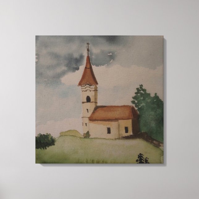 Medieval English Church Watercolour Canvas Print (Front)