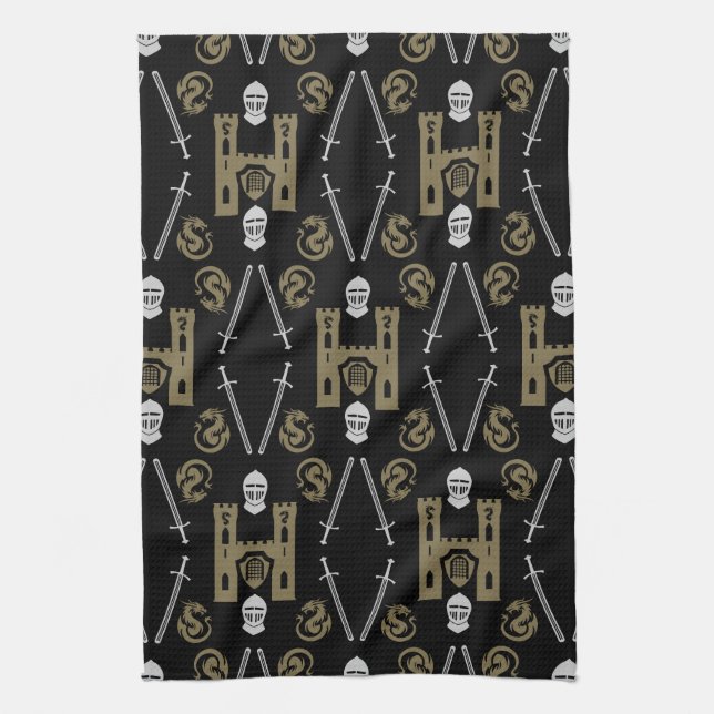 Medieval English Knight Dragon Kitchen Towel (Vertical)