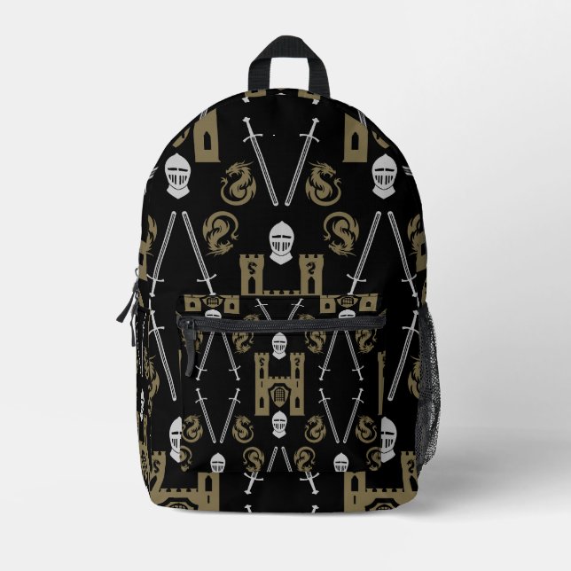 Medieval English Knight Dragon Printed Backpack (Front)