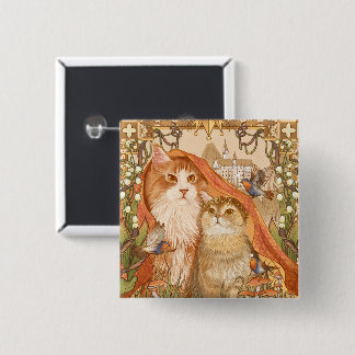 Medieval Fairy Tale Cats with Birds and Flowers Il Button