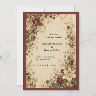 Medieval Fairytale Botanical Rose Lily Wedding Invitation